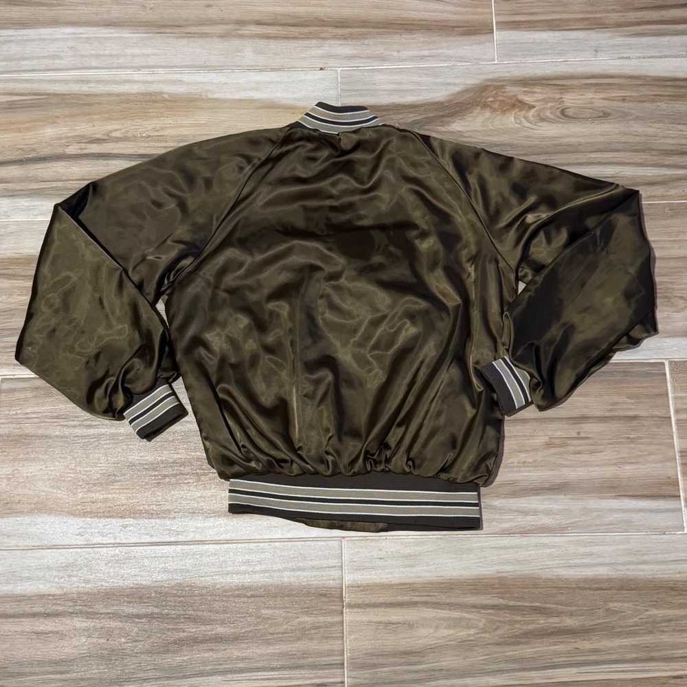 Vintage Shell Gas Oil Satin Bomber Jacket Brown Snap Front Made in USA Medium - Picture 3 of 8